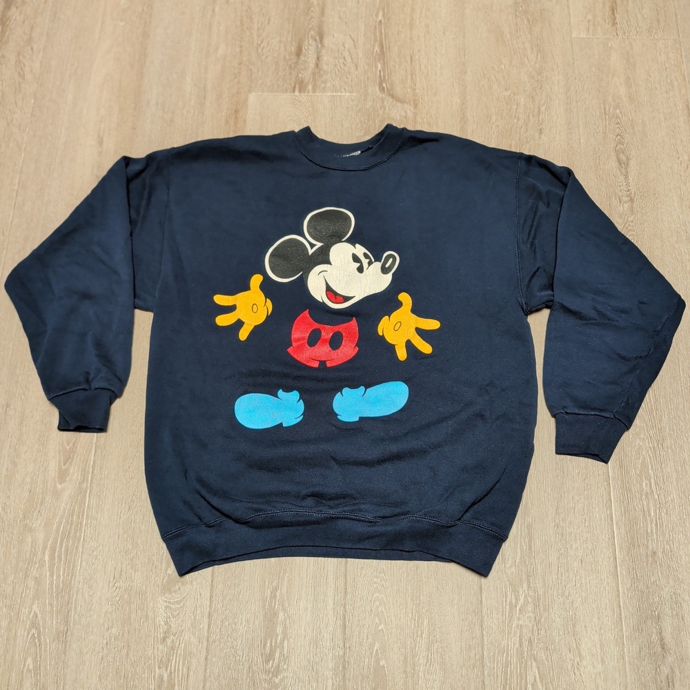 Vintage 80s Mickey & Co. Vanishing Mickey Sweatshirt Size XL Navy Blue Made USA